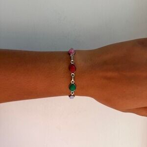SILVER TONE SCARAB‎ LINK BRACELET